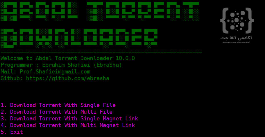 منوی Abdal Torrent Downloader