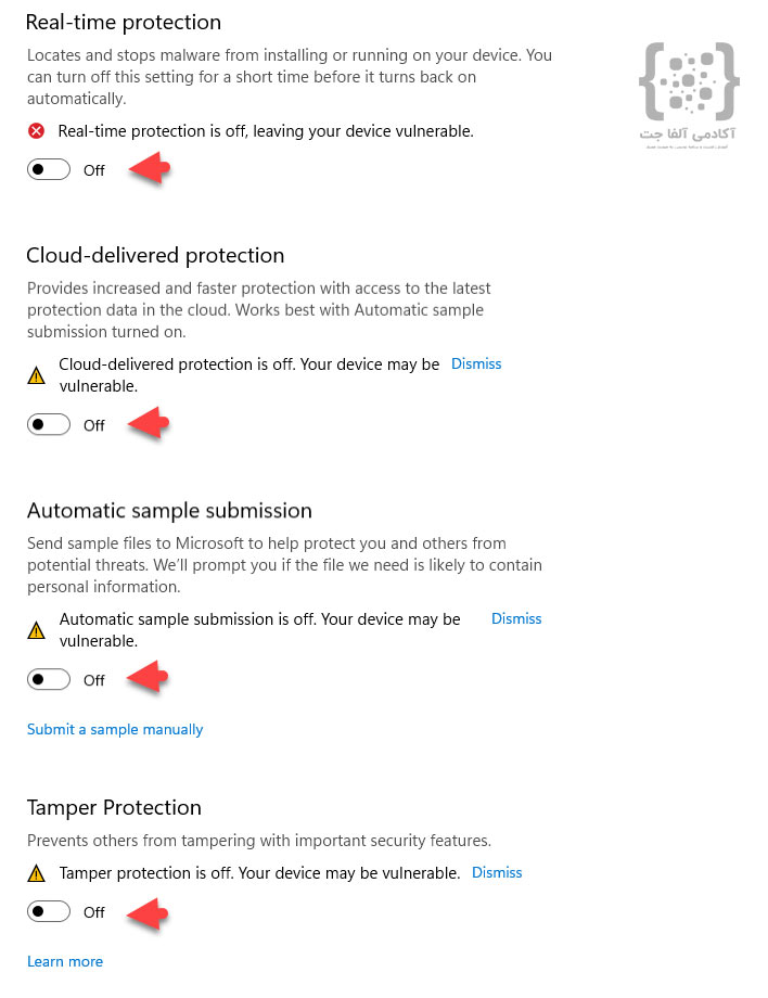 غیر فعال سازی دائمی Windows Defender